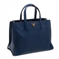 Pre Owned Prada Navy Blue Saffiano Soft Leather Tote