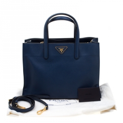 Pre Owned Prada Navy Blue Saffiano Soft Leather Tote