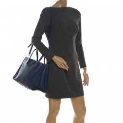 Pre Owned Prada Navy Blue Saffiano Soft Leather Tote