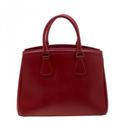 Pre Owned Prada Red Saffiano Lux Leather Parabole Tote