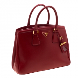 Pre Owned Prada Red Saffiano Lux Leather Parabole Tote