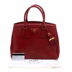 Pre Owned Prada Red Saffiano Lux Leather Parabole Tote