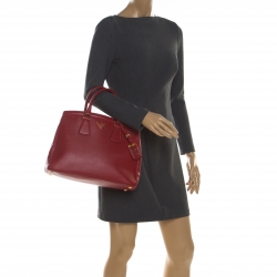 Pre Owned Prada Red Saffiano Lux Leather Parabole Tote