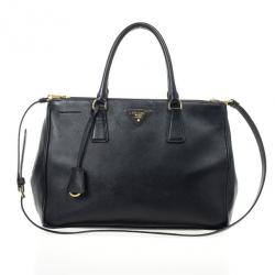 Pre Owned Prada Black Saffiano Lux Double-zip Tote Bag