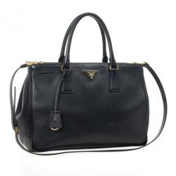 Pre Owned Prada Black Saffiano Lux Double-zip Tote Bag