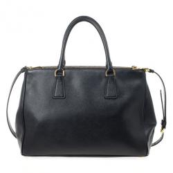 Pre Owned Prada Black Saffiano Lux Double-zip Tote Bag