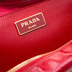 Pre Owned Prada Red/White Saffiano Patent Leather Bauletto Flower Top Handle Bag