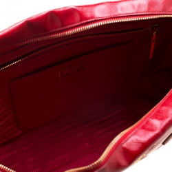 Pre Owned Prada Red/White Saffiano Patent Leather Bauletto Flower Top Handle Bag