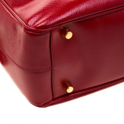 Pre Owned Prada Red/White Saffiano Patent Leather Bauletto Flower Top Handle Bag