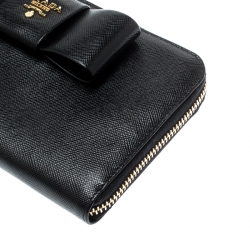 Pre Owned Prada Black Saffiano Lux Leather Zip Around Wallet