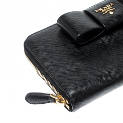 Pre Owned Prada Black Saffiano Lux Leather Zip Around Wallet