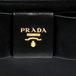 Pre Owned Prada Black Saffiano Lux Leather Zip Around Wallet