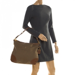 Pre Owned Prada Brown Canvas and leather  Jacquard Logo Hobo