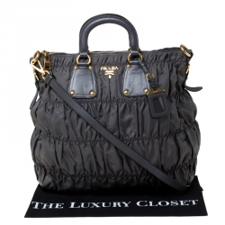 Pre Owned Prada Grey Tessuto Gaufre Nylon and Leather Tote 