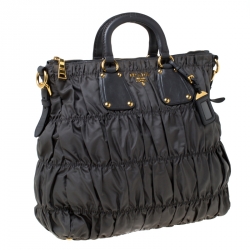 Pre Owned Prada Grey Tessuto Gaufre Nylon and Leather Tote 