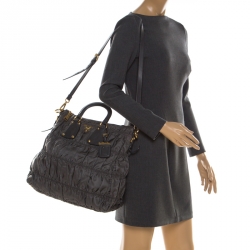 Pre Owned Prada Grey Tessuto Gaufre Nylon and Leather Tote 