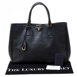 Pre Owned Prada Black Saffiano Lux Leather Large Gardener's Tote