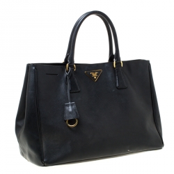 Pre Owned Prada Black Saffiano Lux Leather Large Gardener's Tote