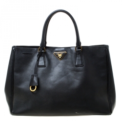 Pre Owned Prada Black Saffiano Lux Leather Large Gardener's Tote