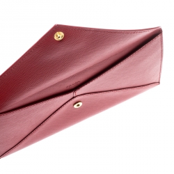 Pre Owned Prada Red Saffiano Leather Envelope Wallet