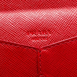 Pre Owned Prada Red Saffiano Leather Envelope Wallet