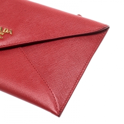 Pre Owned Prada Red Saffiano Leather Envelope Wallet