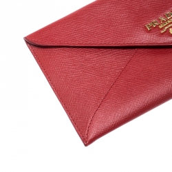 Pre Owned Prada Red Saffiano Leather Envelope Wallet