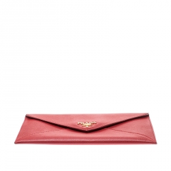 Pre Owned Prada Red Saffiano Leather Envelope Wallet
