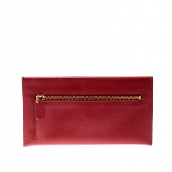 Pre Owned Prada Red Saffiano Leather Envelope Wallet