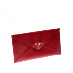 Pre Owned Prada Red Saffiano Leather Envelope Wallet