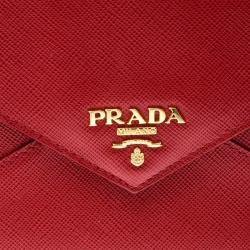 Pre Owned Prada Red Saffiano Leather Envelope Wallet