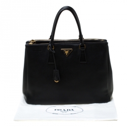 Pre Owned Prada Black Saffiano Lux Leather Large Double Zip Tote