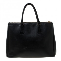 Pre Owned Prada Black Saffiano Lux Leather Large Double Zip Tote