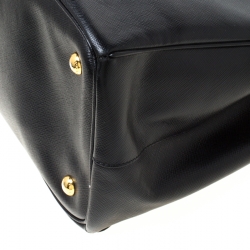 Pre Owned Prada Black Saffiano Lux Leather Large Double Zip Tote