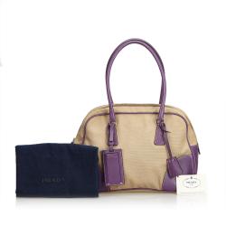 Pre Owned Prada Purple/Brown Canvas Shoulder Bag