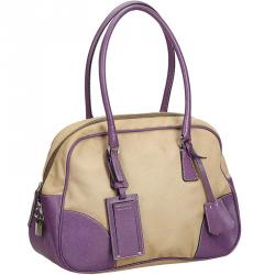 Prada Purple/Brown Canvas Shoulder Bag