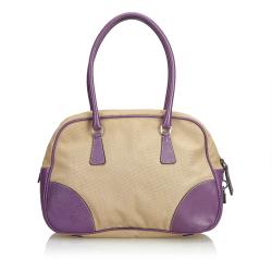 Pre Owned Prada Purple/Brown Canvas Shoulder Bag