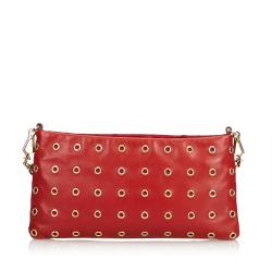 Pre Owned Prada Red Leather Eyelet Baguette