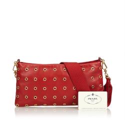 Pre Owned Prada Red Leather Eyelet Baguette
