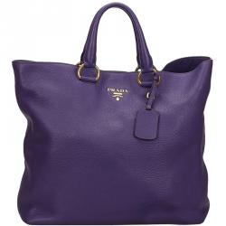 Pre Owned Prada Purple Vitello Daino Leather Tote