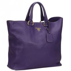 Pre Owned Prada Purple Vitello Daino Leather Tote