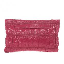 Pre Owned Prada Fuchsia Patent Leather Gauffre Shirred Clutch Bag