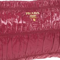 Pre Owned Prada Fuchsia Patent Leather Gauffre Shirred Clutch Bag