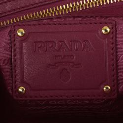 Pre Owned Prada Fuchsia Patent Leather Gauffre Shirred Clutch Bag