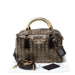 Pre Owned Prada Black/Olive Green Leather Grommet Bauletto Bag