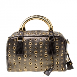 Pre Owned Prada Black/Olive Green Leather Grommet Bauletto Bag