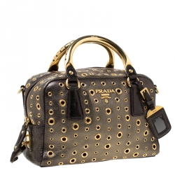 Pre Owned Prada Black/Olive Green Leather Grommet Bauletto Bag