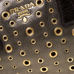 Pre Owned Prada Black/Olive Green Leather Grommet Bauletto Bag