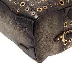 Pre Owned Prada Black/Olive Green Leather Grommet Bauletto Bag