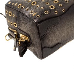 Pre Owned Prada Black/Olive Green Leather Grommet Bauletto Bag